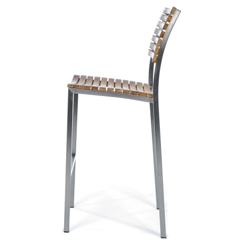 70648 Laguna Vogue teak and stainless steel side bar stool side profile on white background