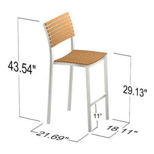 70667 Vogue teak and stainless steel bar stool autocad left side angled view on white background