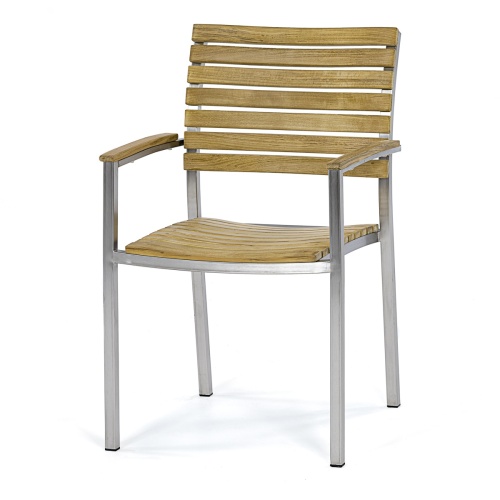 70756 Vogue teak and stainless steel armchair angled front view on white background