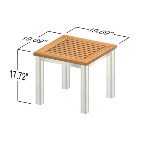 70779 Vogue teak and stainless steel side table autocad angled view on white background