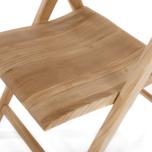 70782 Surf teak folding patio chair angled view closeup of chair seat and legs on white background