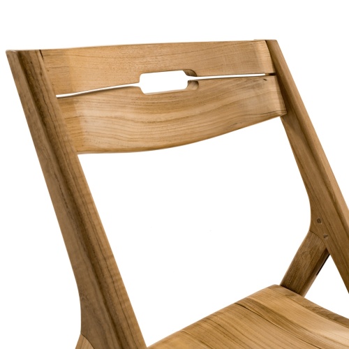 11916 Surf Teak Folding Side Chair showing closeup of backrest on white background 