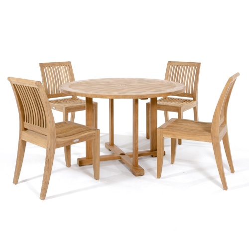 11810 Laguna teak Side Chairs with round teak table on white background