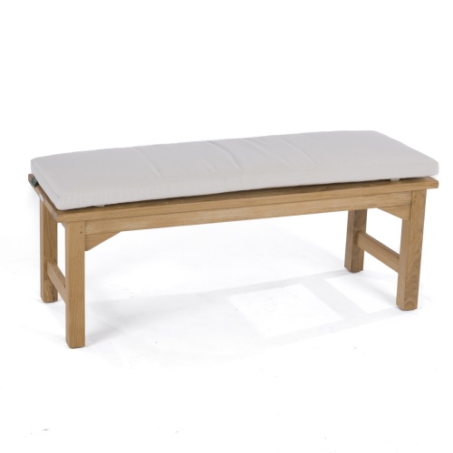 13940 Veranda 4 foot Teak Backless Bench with optional seat cushion angled side view on white background  