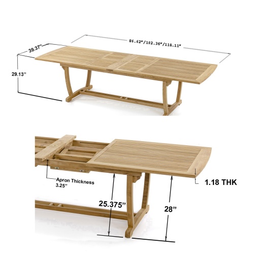15585 Veranda Teak Table autocad angled view in closed and open butterfly leaf extension on white background