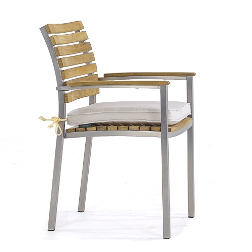 70055 Vogue teak and stainless steel dining chair with optional seat cushion side view on white background