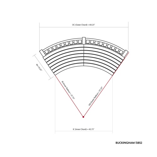 70067 Buckingham optional curved bench seat autocad view on white background