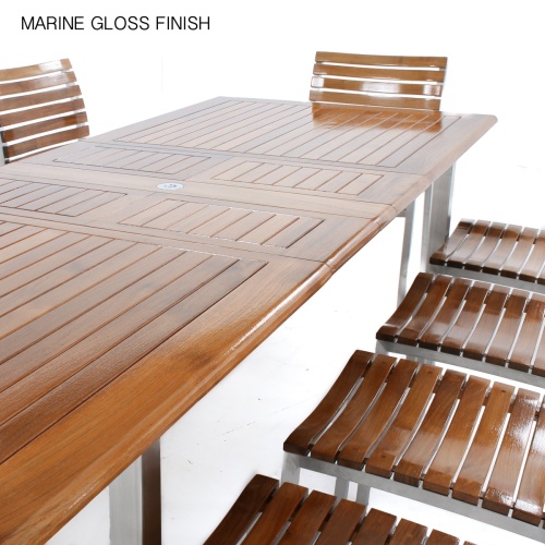 70176 Vogue stainless steel and teak rectangular dining set in Marine Gloss Finish on white background