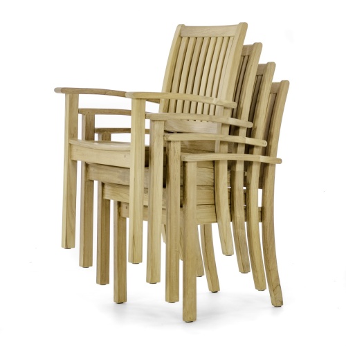 70266 Martinique Sussex teak armchair stacked 4 high angled side on white background