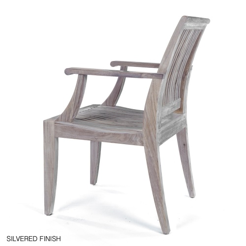 70422 Pyramid teak dining armchair with silvered finish facing left side view on white background