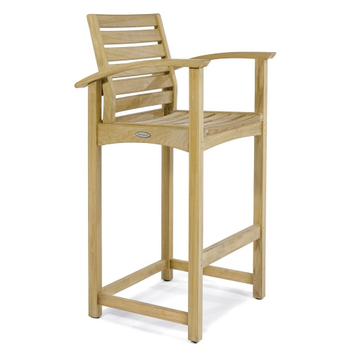 70635 Somerset teak barstool with arm rests side angled view on white background