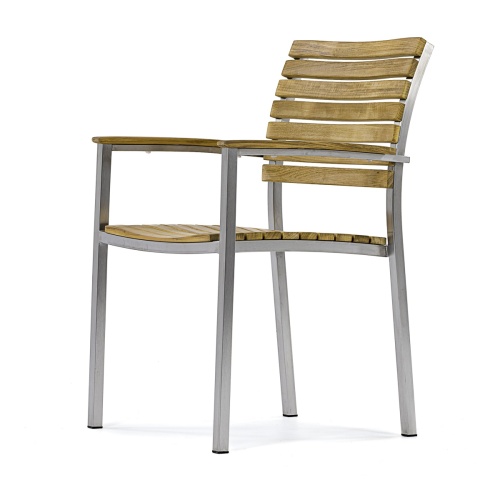 70756 Vogue teak and stainless steel armchair angled front view on white background