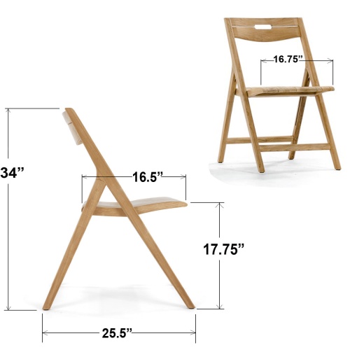 70782 Surf teak folding patio chair showing 2 chairs autocad angled and side view on white background