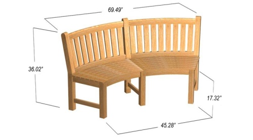 70862 Buckingham teak 6ft curved bench autocad in on white background