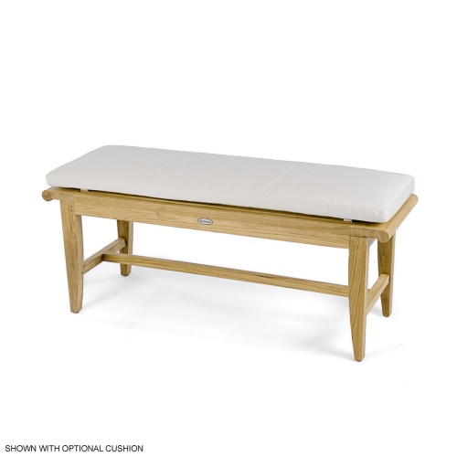 13915 Laguna 4 foot long teak Backless Bench angled view with optional canvas cushion on white background