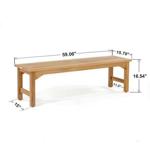 13929 Veranda teak 5 foot long Backless Bench autocad side angled view on white background