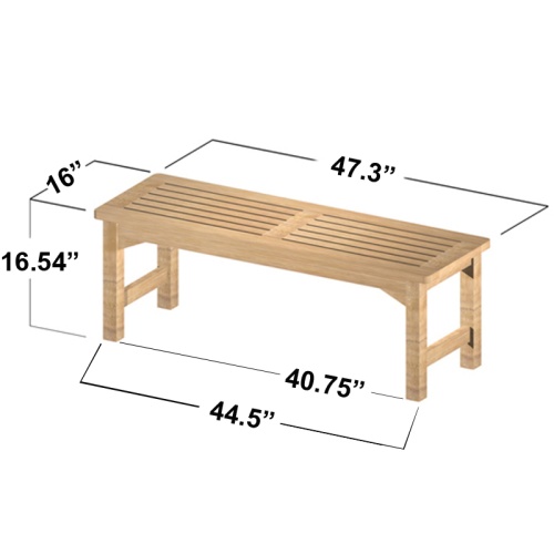 13940 Veranda 4 foot Teak Backless Bench  autocad side angled view on white background