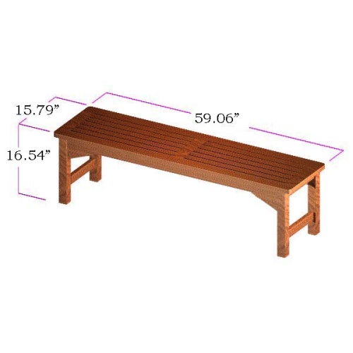 70009 Grand Veranda teak dining backless bench autocad side angle view on white background