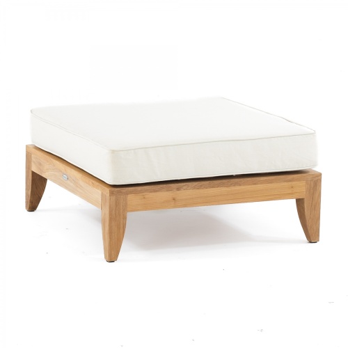 70100  Aman Dais teak ottoman with canvas colored cushions angled view on white background