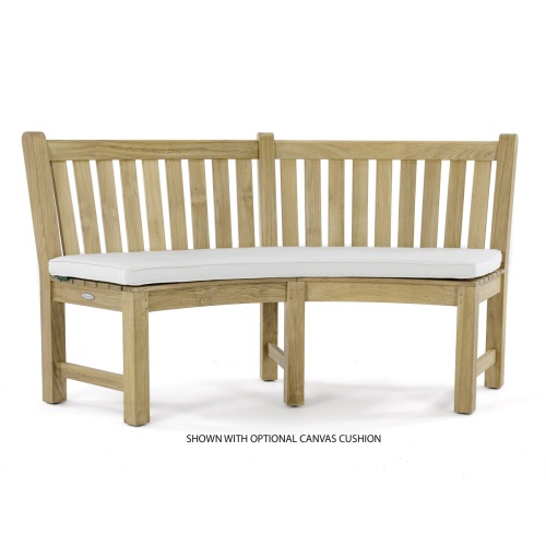 70266 Martinique Sussex teak 6 foot curved bench with optional seat cushions front facing on white background