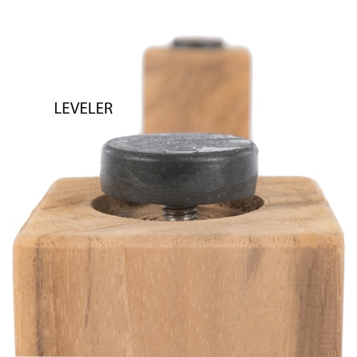 70532 Laguna teak Table bottom leg showing closeup view of leveler on white background