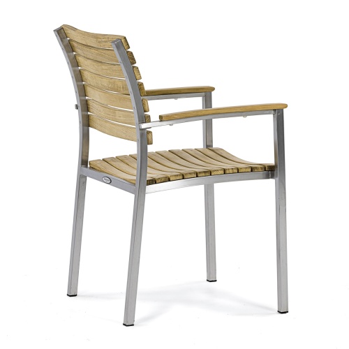 70756 Vogue teak and stainless steel armchair angled right side rear view on white background