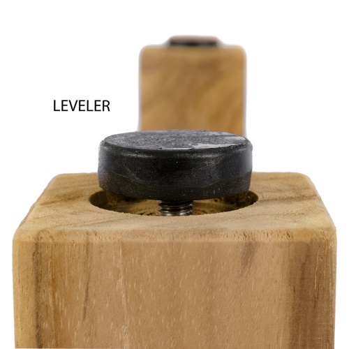 15548 Martinique Teak Extension Table showing closeup of leveler on a white background 