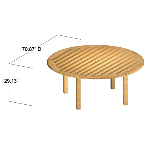 70067 Buckingham teak 6 foot round dining table angled view autocad on white background