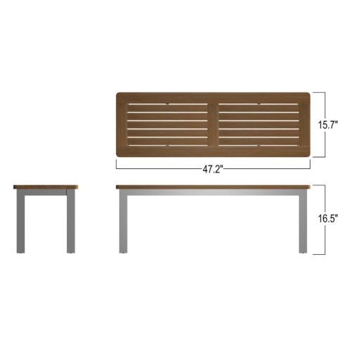 70445 Vogue teak and stainless steel backless bench autocad on white background