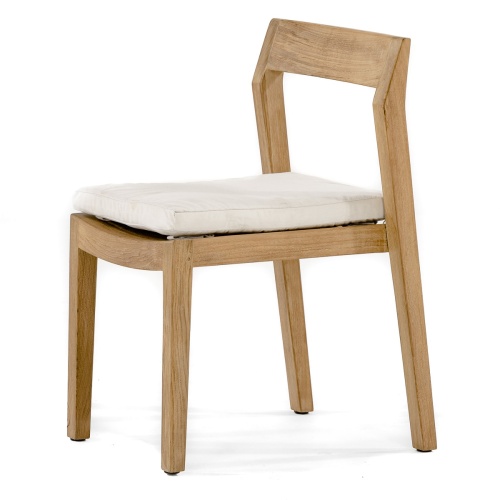 70525 Surf Horizon teak dining side chair in side angled view with optional seat cushion on white background