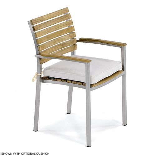 70756 Vogue teak and stainless steel armchair angled right side view with optional seat cushion on white background