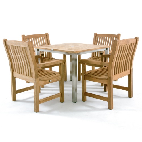 12218 Veranda Dining Chair showing 4 chairs with Vogue square teak and stainless steel dining table 