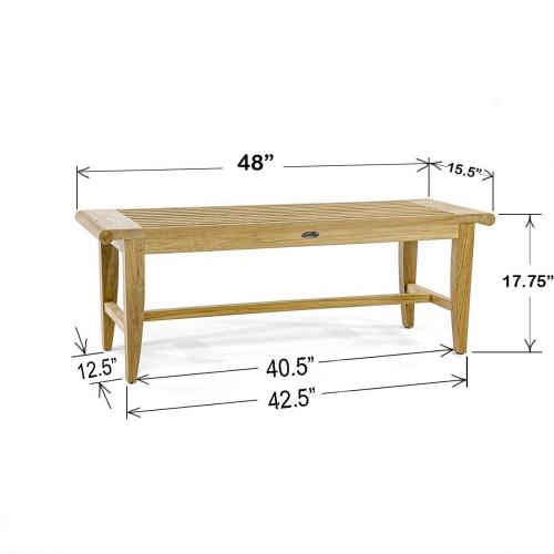 13915 Laguna 4 foot long teak Backless Bench Autocad side view on white background
