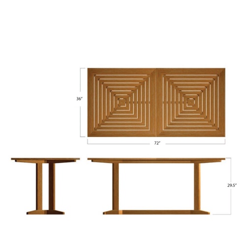 70295 Pyramid Laguna Rectangular Dining Table autocad of table top and end view and side view of table on white background