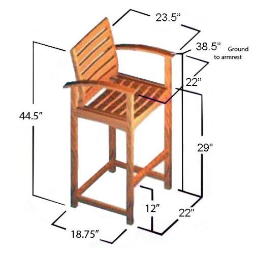 70635 Somerset teak barstool with arm rests aerial view autocad on white background