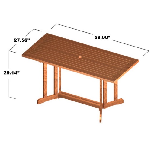70476 Odyssey 5 foot rectangular teak folding dining table autocad angled aerial view on white background