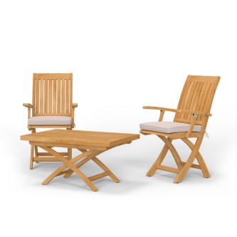 Two Barbuda Chairs facing a folding coffee table forming a chat set