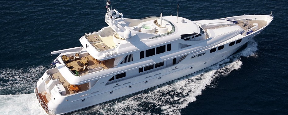 An image of Lady M megayacht aerial starboard side view cruising on the sea.