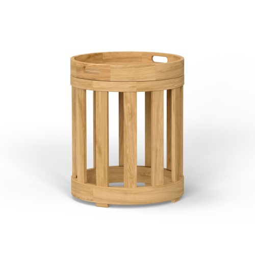 Kafelonia Round Teak Side Table with Serving Tray - Picture D