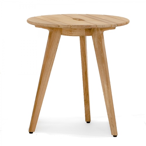 Refurbished Surf Round Teak Side Table with Handle - Picture A