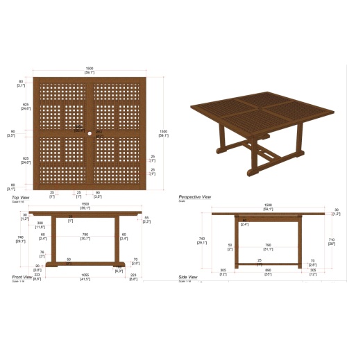 Chequered 5 ft Square Dining Table - Picture B