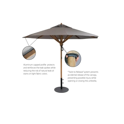 10 ft Dia Round Teak Aluminum Umbrella - Picture D