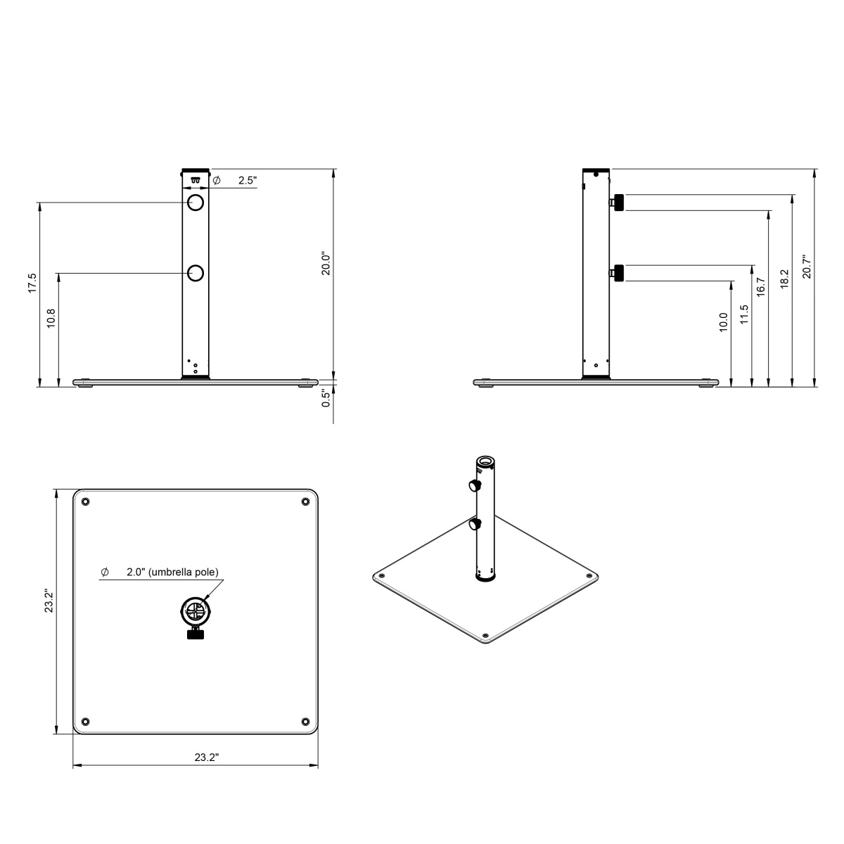 WT Square Umbrella Parasol Base 