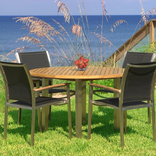 Gemini Teak & Stainless Steel Round Set for 4 - Picture A