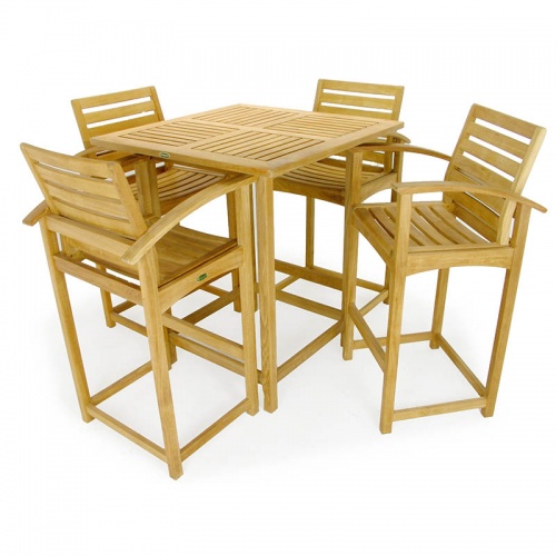 Monaco Square Teak Bar and Stool Set - Picture A