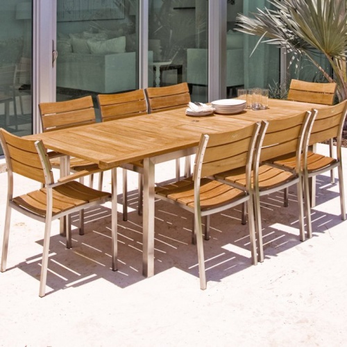 Teak & Stainless Steel Dining Set for 8 - Picture B