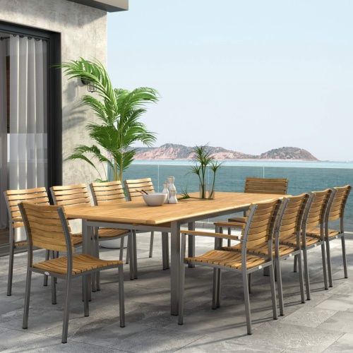 11 pc Vogue Teak & Stainless Steel Dining Set - Picture B