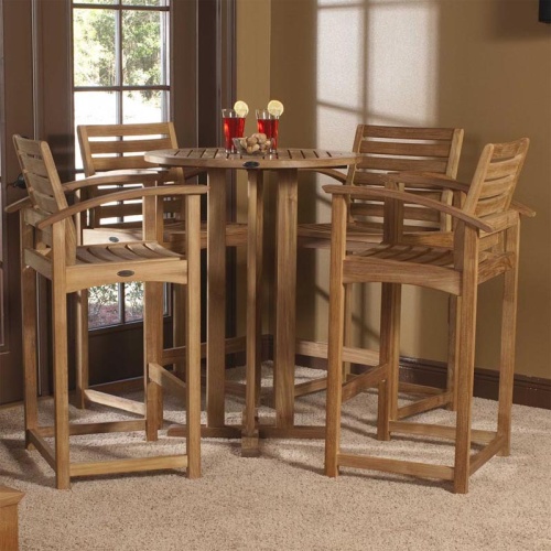 5 pc Somerset Round Teak High Bar Set - Picture K