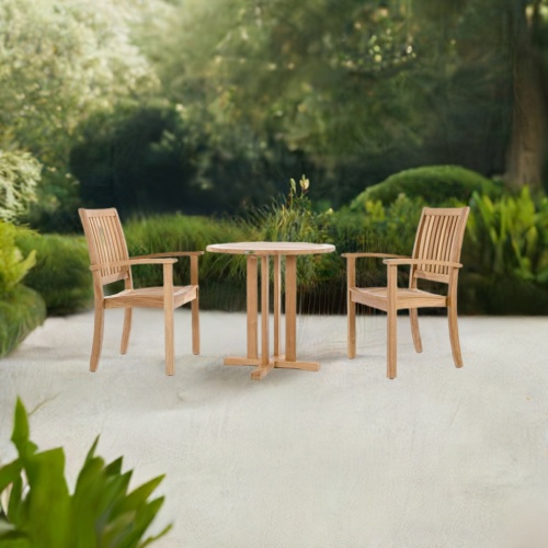Sussex 3 pc Teak Round Bistro Set - Picture B