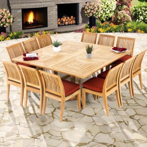 Pyramid 14 pc Teak Square Dining Set - Picture A